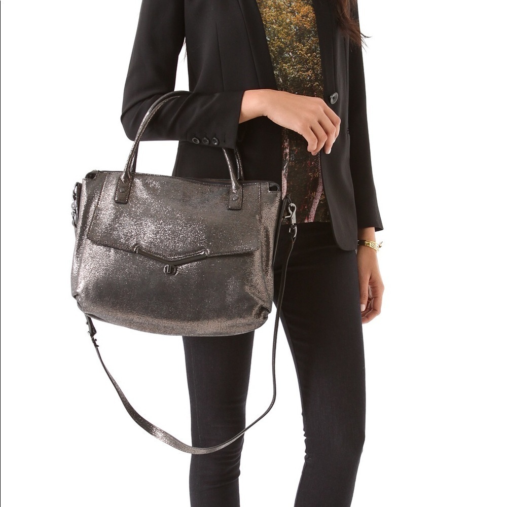 Botkier Leather Valentina Brown Gold Metallic Large Satchel Bag EUC